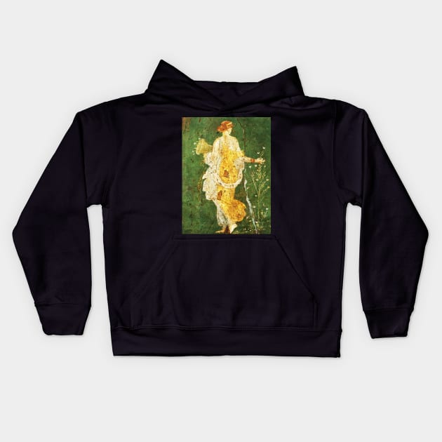 FLORA,POMPEII ,ANTIQUE ROMAN WALL PAINTINGS Flower Garden Flying Birds ,Quince and Apple Trees Kids Hoodie by BulganLumini